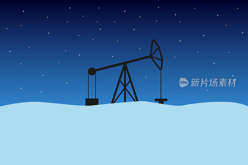 Pumpjack in winter Russia. Vector illustration